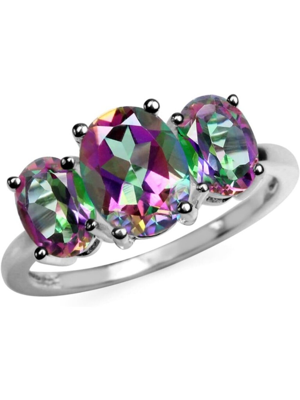 Elegant 3-Stone Oval Birthstone Ring in White/Yellow Gold Plated 925 Sterling